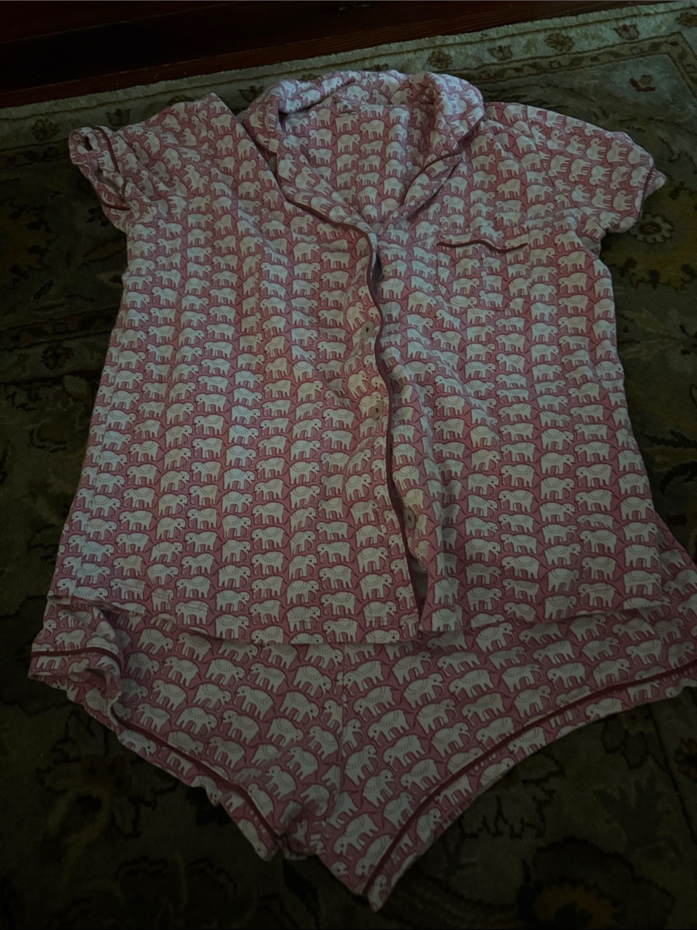 Roller Rabbit Pink and White Elephant Pajama Top